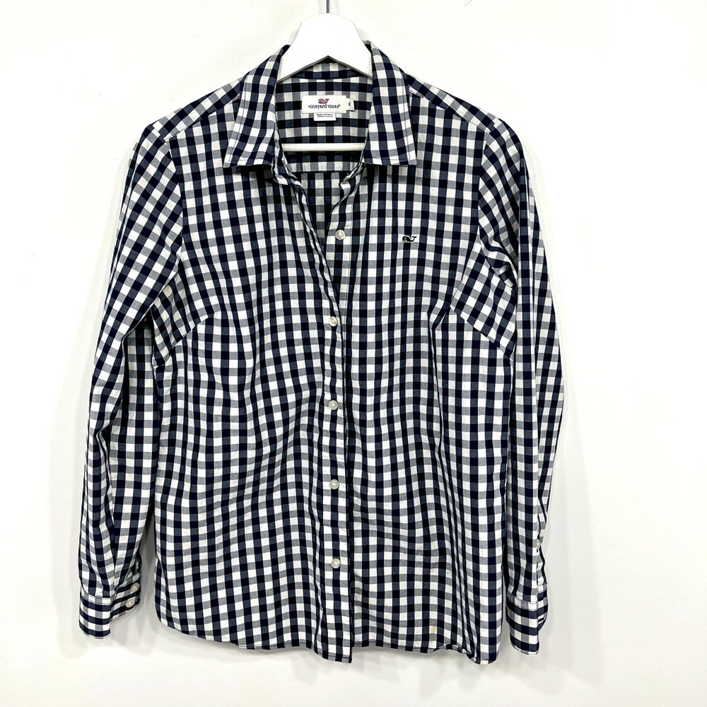 Vineyard Vines blue gingham button down shirt size 8